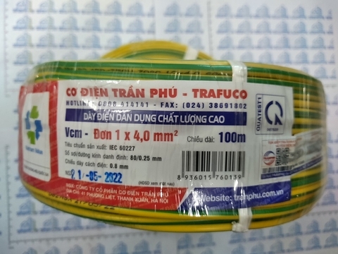 Dây điện Trần Phú Vcm-Đơn 1x4.0 tiếp địa