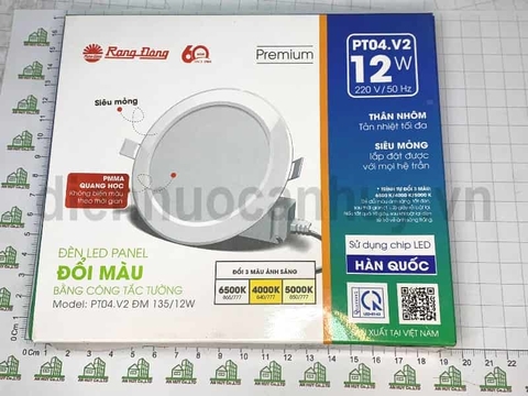 Đèn led downlight Rạng Đông PT04.V2 ĐM 135-12W đổi mầu siêu mỏng