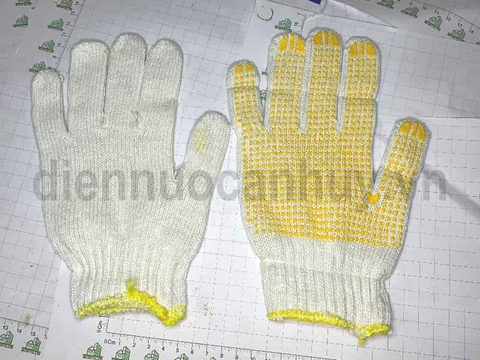 Găng tay sợi hạt cao su vàng