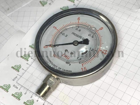 Đồng hồ đo áp suất mặt có dầu phi 100 dải đo 0 - 15 kg/cm2 LiGi
