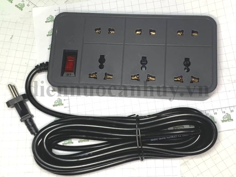 Ổ cắm kéo rạng đông dài 5m có dây cắm màu đen, có công tắc loại 10A, chịu tải thấp