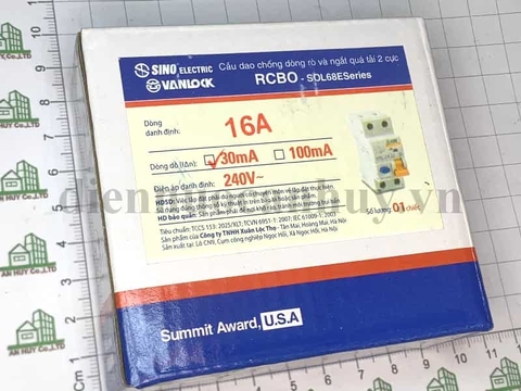 át tô mát Chống Giật Sino loại 2 cực 16A, dòng cắt 30mA, an toàn, phù hợp làm át nguồn cho bàn gia công