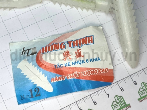 Nở nhựa  số 12, râu ngắn, loại thường, dùng mũi khoan 10 hoặc 12; vít rác M8