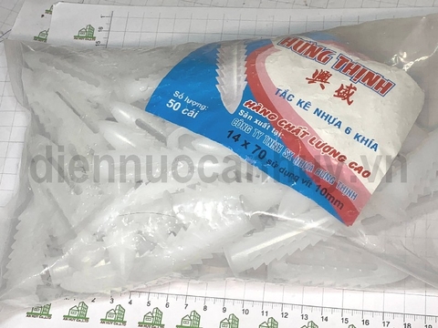Tắc Kê Nhựa 6 Khía 14x70mm (Vít 10mm) - Hưng Thịnh Loại 1