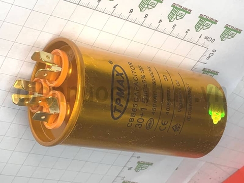 Tụ điều hòa 3 chân xịn TPMAX 30+1.5uf vỏ vàng hộp đỏ