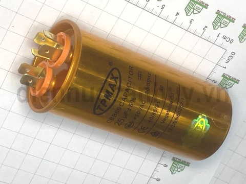 Tụ điều hòa hai chân 25uf TPMAX xịn vỏ vàng hộp đỏ