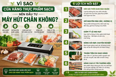 Vì sao cửa hàng thực phẩm sạch nên đầu tư máy hút chân không?