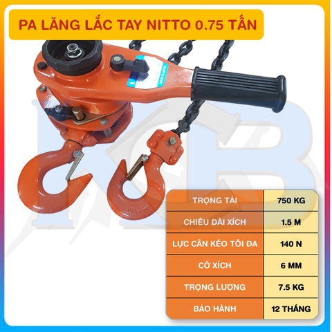 Palang xích lắc tay Nitto 0.75T x 1.5M