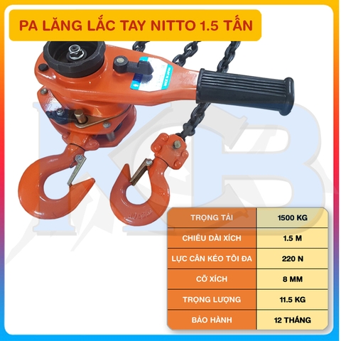 Palang xích lắc tay Nitto 1.5T x 1.5M