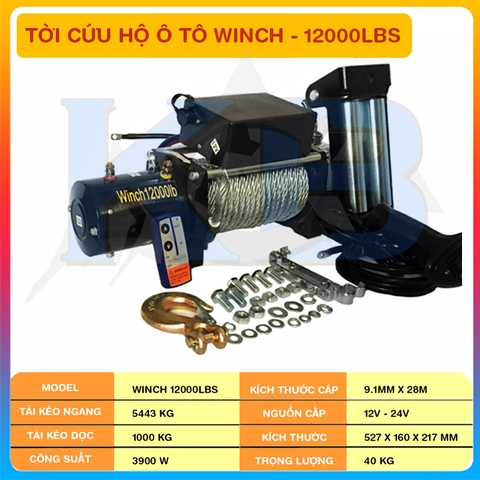 Tời Ắc Quy - Tời cứu hộ ô tô Winch - 12000lbs (5400kg)