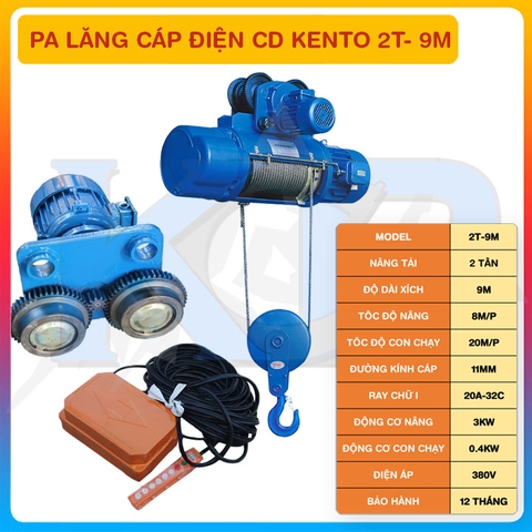 Pa lăng cáp điện CD 2 tấn 9m