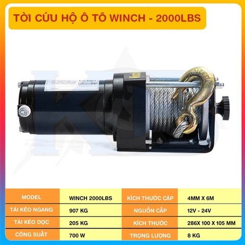 Tời Ắc Quy -Tời cứu hộ ô tô Winch - 2000LBS (900kg)