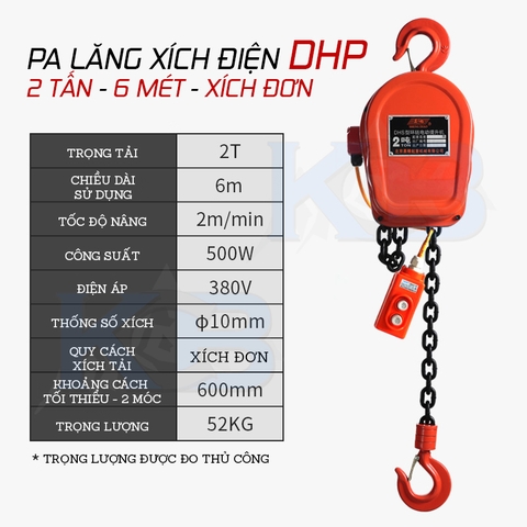 Palang xích điện DHS 380V 2 Tấn - 6 Mét