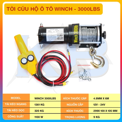 Tời Ắc Quy - Tời cứu hộ ô tô Winch - 3000lbs (12v -24v)