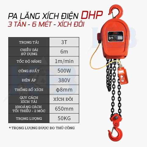 Palang xích điện DHS 380V 3 Tấn - 6 Mét