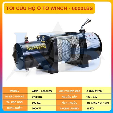 Tời Ắc Quy - Tời cứu hộ ô tô Winch - 6000lbs (2700kg)