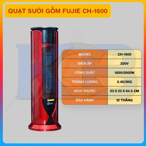 Quạt sưởi gốm Ceramic FujiE CH-1600 Màu đỏ + đen