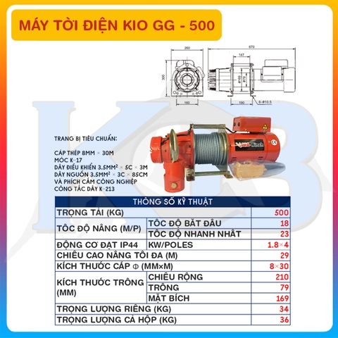 Tời treo KIO Winch GG-500