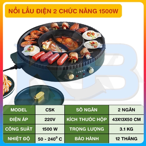 Nồi lẩu điện hai chức năng 1500W