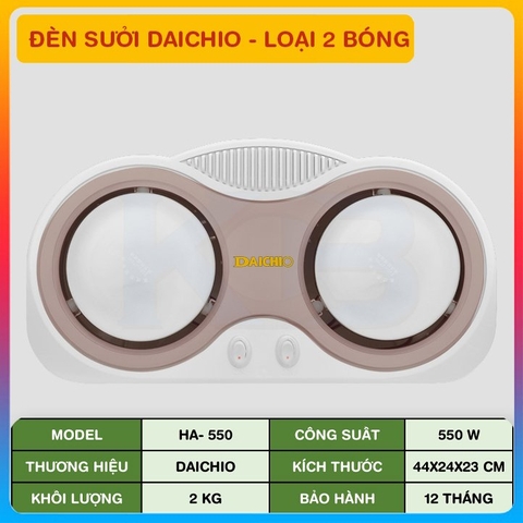 Đèn sưởi nhà tắm Daichio 2 bóng(mẫu mới)