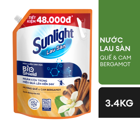 Nước lau sàn Sunlight Tinh dầu thảo mộc Quế & Cam Bergamot 3.4kg