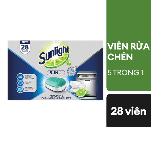 Viên rửa chén Sunlight 5 trong 1 hộp 28 viên