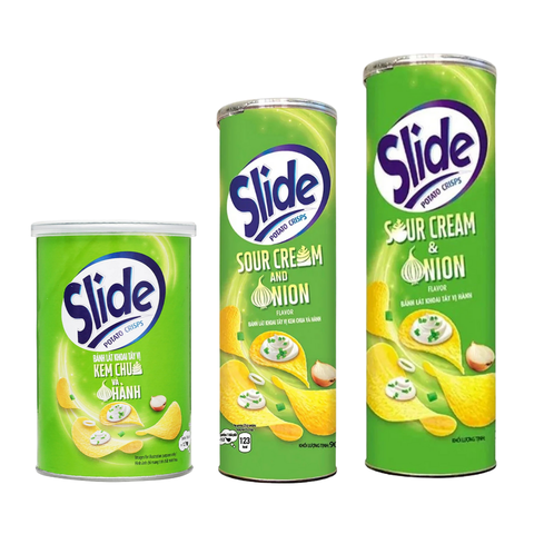 Snack khoai tây vị kem chua và hành Slide lon 65G/ 90G/ 150G