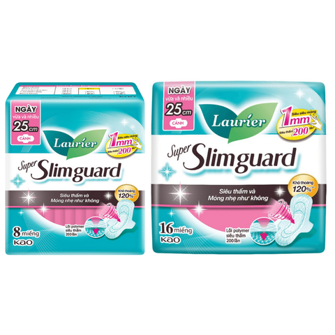 Băng Vệ Sinh Laurier Siêu Mỏng Cánh 1mm Super Slimguard Không Hương (25cm-16M)