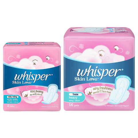 Băng vệ sinh Whisper Skin Love siêu mỏng có cánh cho ngày nhiều