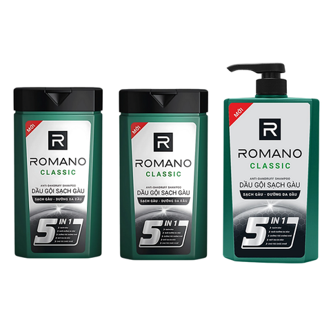 Dầu gội sạch gàu Romano 5 in 1 hương nước hoa Classic 180G/ 380G/ 650G