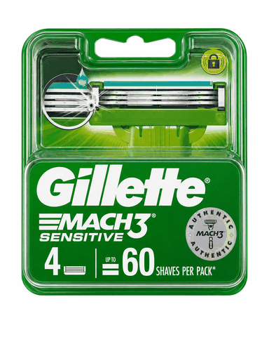 Gillette Mach3 Sensitive Replacement Cartridges Pack of 4