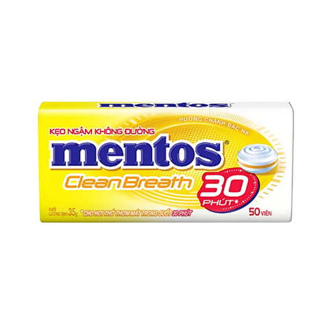 Kẹo Ngậm Không Đường Mentos Clean Breath Hương Chanh Bạc Hà Hộp