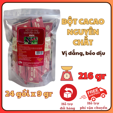 [ TÚI 24 GÓI 9G ] BỘT CA CAO NGUYÊN CHẤT HẢO HẠNG VỊ ĐẮNG BÉO DỊU Bột Cacao Nguyên Chất - Gói tiện lợi 9g - Yeswinwin