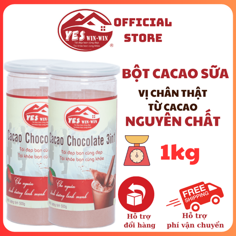 1kg Bột Cacao Sữa Yeswinwin - Đậm Vị Chân Thật Từ Cacao Nguyên Chất - 2 lon x 500gr - Yeswinwin
