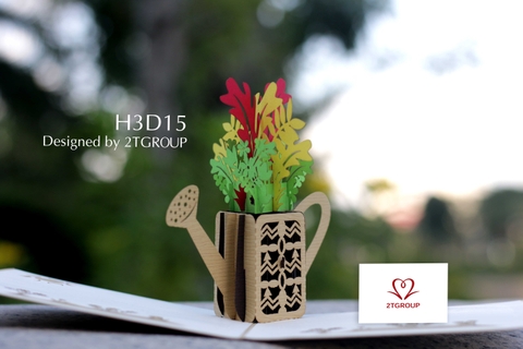 H3D15 - THIỆP 3D BÌNH TƯỚI HOA