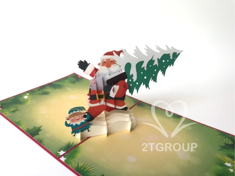 C3D33 - THIỆP 3D ÔNG GIÀ NOEL VÁC CÂY THÔNG