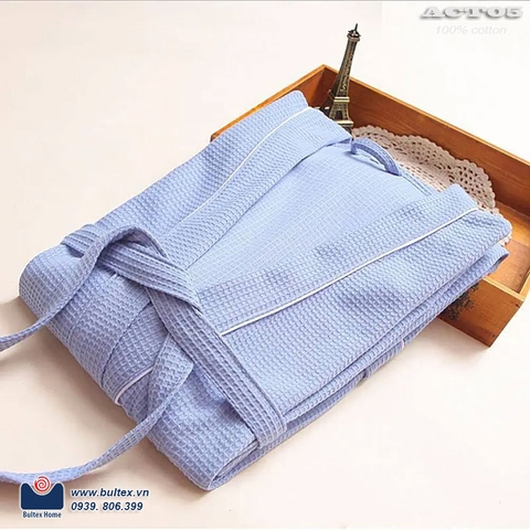 Áo choàng tắm tổ ong màu xanh 100% sợi cotton ACT05 Đệm Việt Pháp