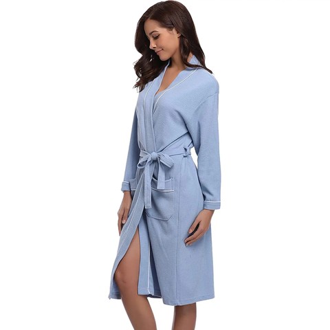 Áo choàng tắm tổ ong màu xanh 100% sợi cotton ACT05 Đệm Việt Pháp