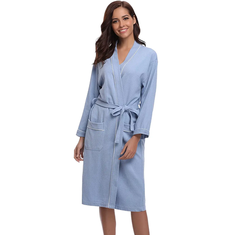 Áo choàng tắm tổ ong màu xanh 100% sợi cotton ACT05 Đệm Việt Pháp