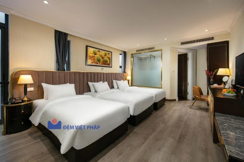 Bộ chăn ga gối kẻ sọc 100% cotton T300 VP300K Đệm Việt Pháp