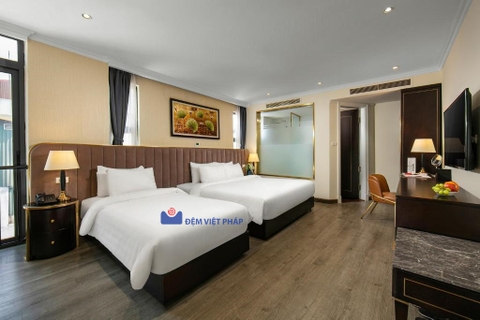 Bộ chăn ga gối kẻ sọc 75% cotton 25% poly T250 VP250 Đệm Việt Pháp