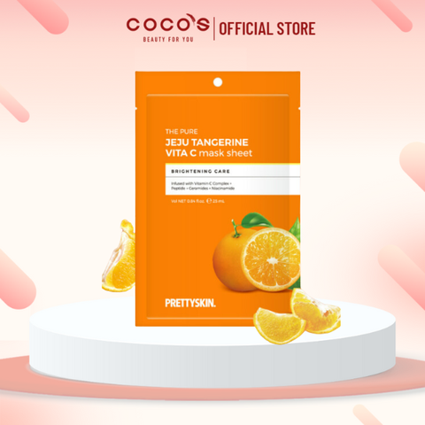Mặt Nạ Pretty Skin The Pure Jeju Tangerine VITA C Mask Sheet, Mặt Nạ Dưỡng Trắng Da, Mặt Nạ Vitamin C 25ml