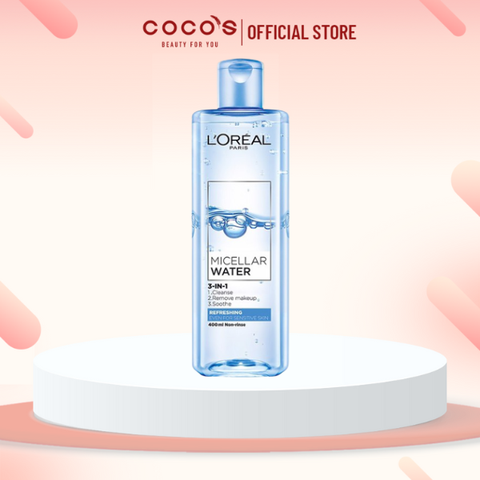 Nước Tẩy Trang L'Oreal Micellar Water 3-in-1 Refreshing Even For Sensitive Skin Tươi Mát Cho Da Dầu, Hỗn Hợp 400ml