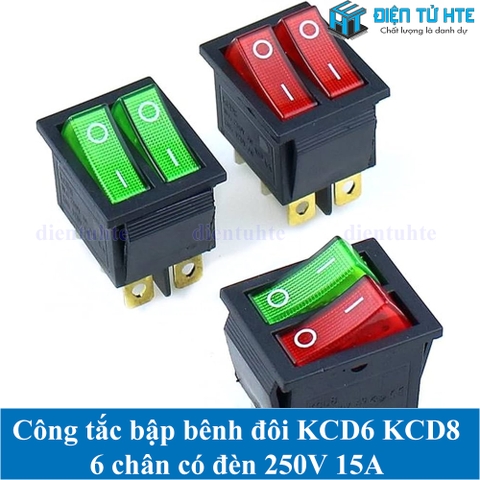 Công tắc bập bênh đôi ON-OFF KCD6 KCD8 6 chân 250V 16A Có đèn