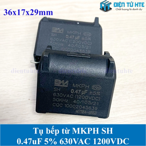 Tụ bếp từ BM MKPH 0.47uF 5% 630VAC 1200DC pitch 31mm Đen size 36x17x29mm