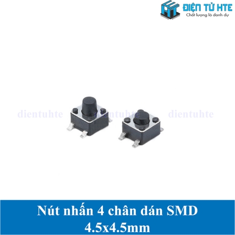 Nút nhấn 4 chân dán SMD tiếp điểm đồng 4.5x4.5x3.8 mm