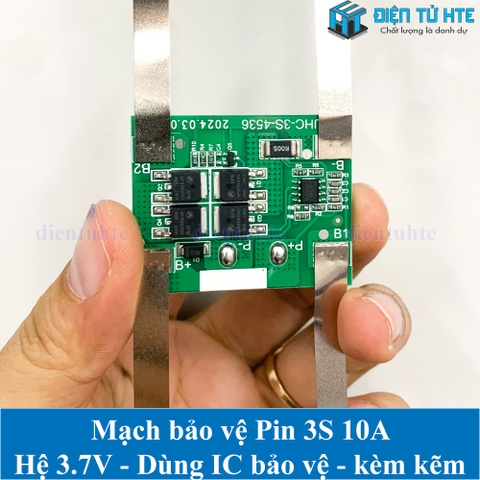 Mạch bảo vệ Pin 3S 10A hệ 3.7V 12.6V sử dụng IC bảo vệ 45x36x3mm kèm kẽm hàn