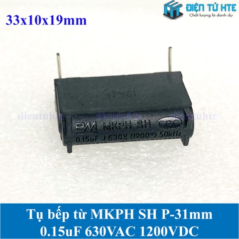 Tụ bếp từ  MKPH SH 0.15uF  630VAC 1200DC pitch 31mm Đen size 33x10x19mm