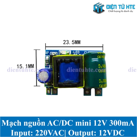 Module nguồn xung mini AC-DC 12V 300mA nhỏ gọn cắm PCB