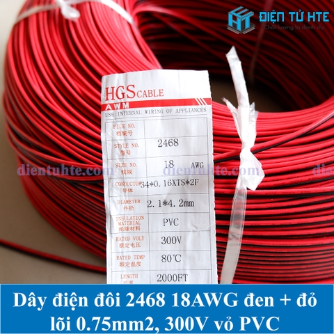 Dây điện đôi 2468 18AWG 2 màu đỏ - đen lõi 0.75mm2 vỏ PVC